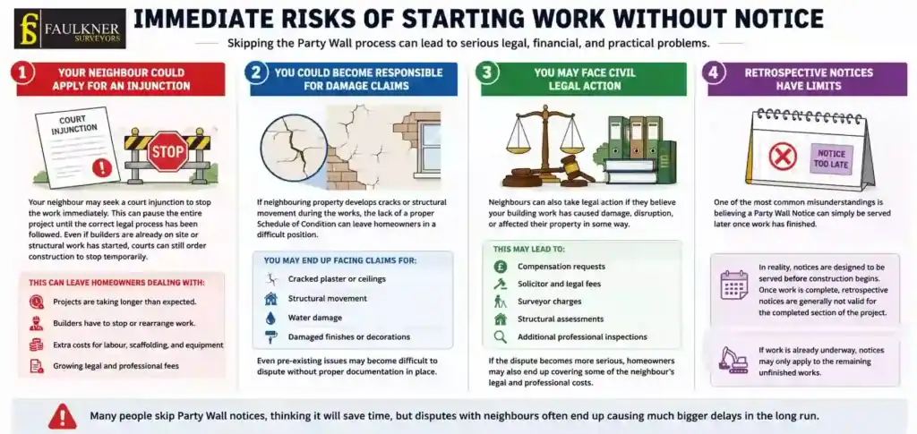 What Happens If You Start Work Without a Party Wall Notice? 1 Immediate Risks of Starting Work Without Party Wall Notice Romford