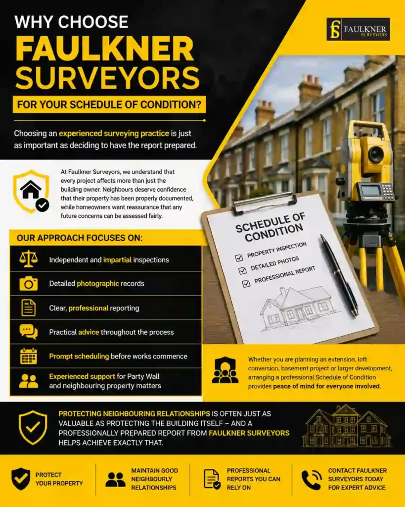 Schedule of Condition: What It Is and Why It Protects Both Neighbours 3 Why Choose Faulkner Surveyors for Your Schedule of Condition Romford?